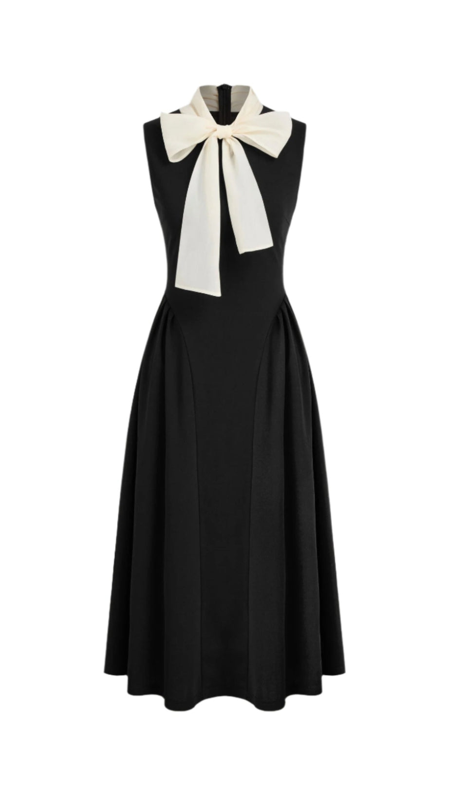 TWO TONE BOW TIE RUFFLE MIDI DRESS