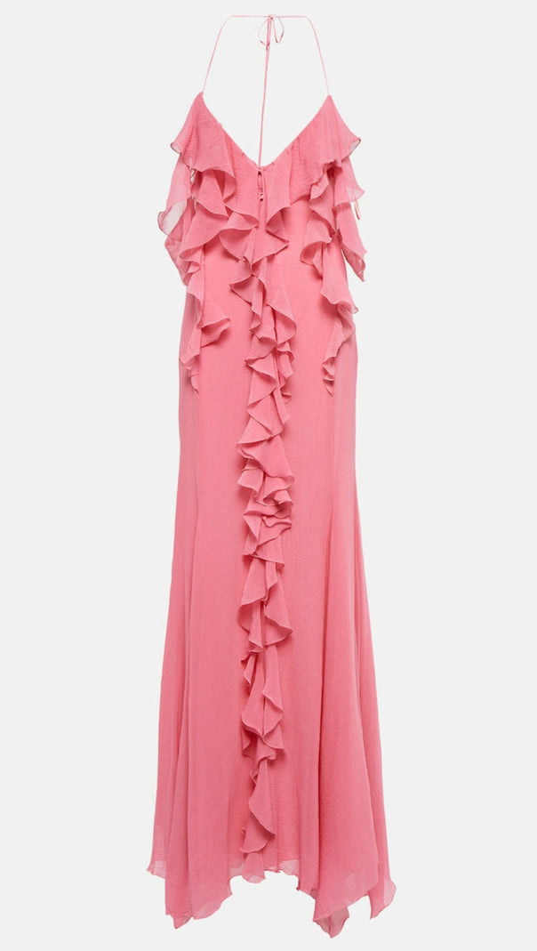 AIIZIE PINK RUFFLE COTTON AND SILK MAXI DRESS - product image
