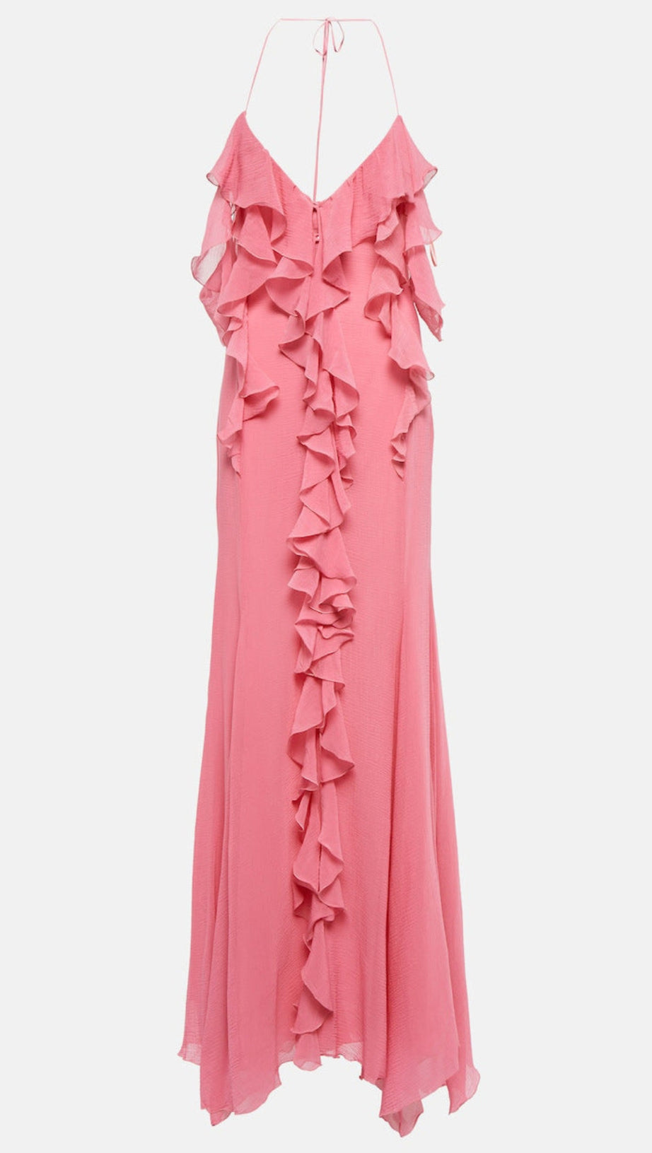 Rosa Maxikleid aus Baumwolle und Seide mit Rüschen