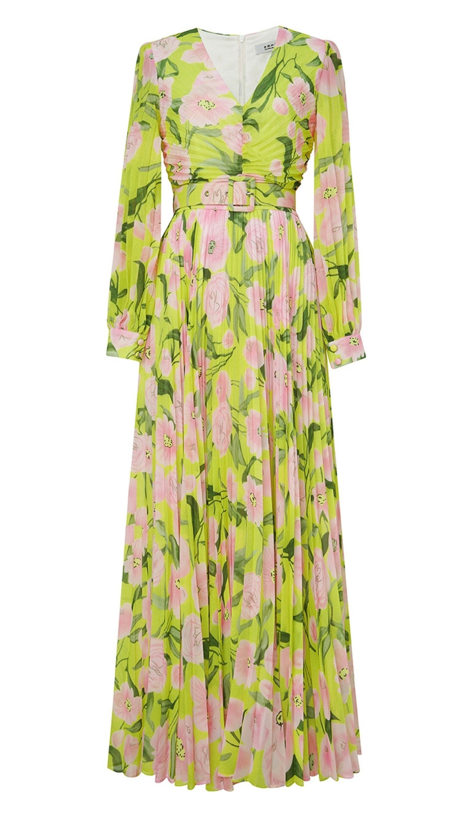 YELLOW LONG-SLEEVED FLORAL MAXI DRESS
