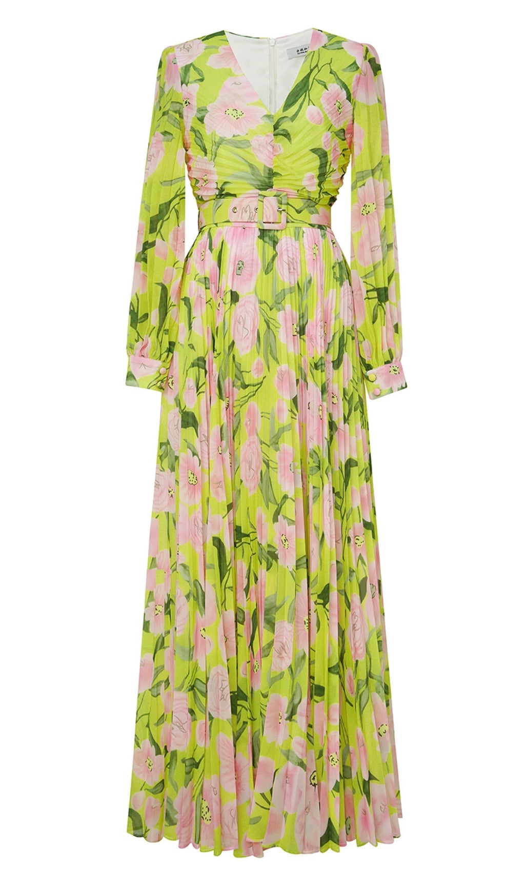 YELLOW LONG-SLEEVED FLORAL MAXI DRESS
