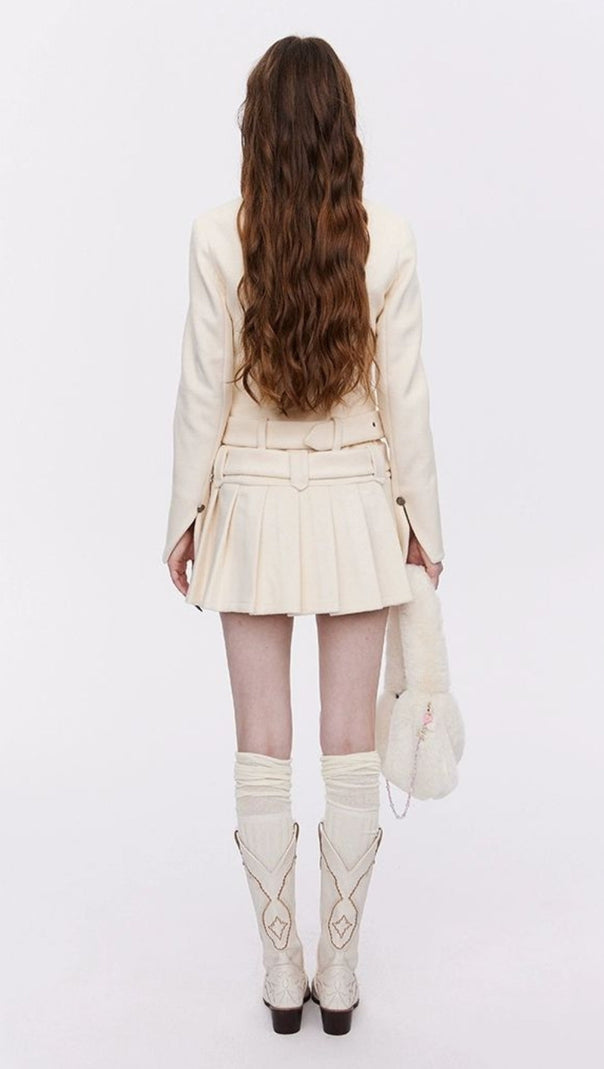 AIIZIE LONG SLEEVE SUIT PLEATED SKIRT IN BEIGE - product image