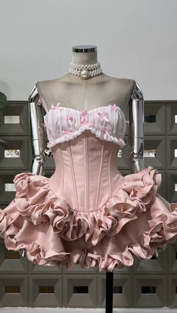 AIIZIE STRAPLESS RUFFLE CORSET MINI DRESS - product image