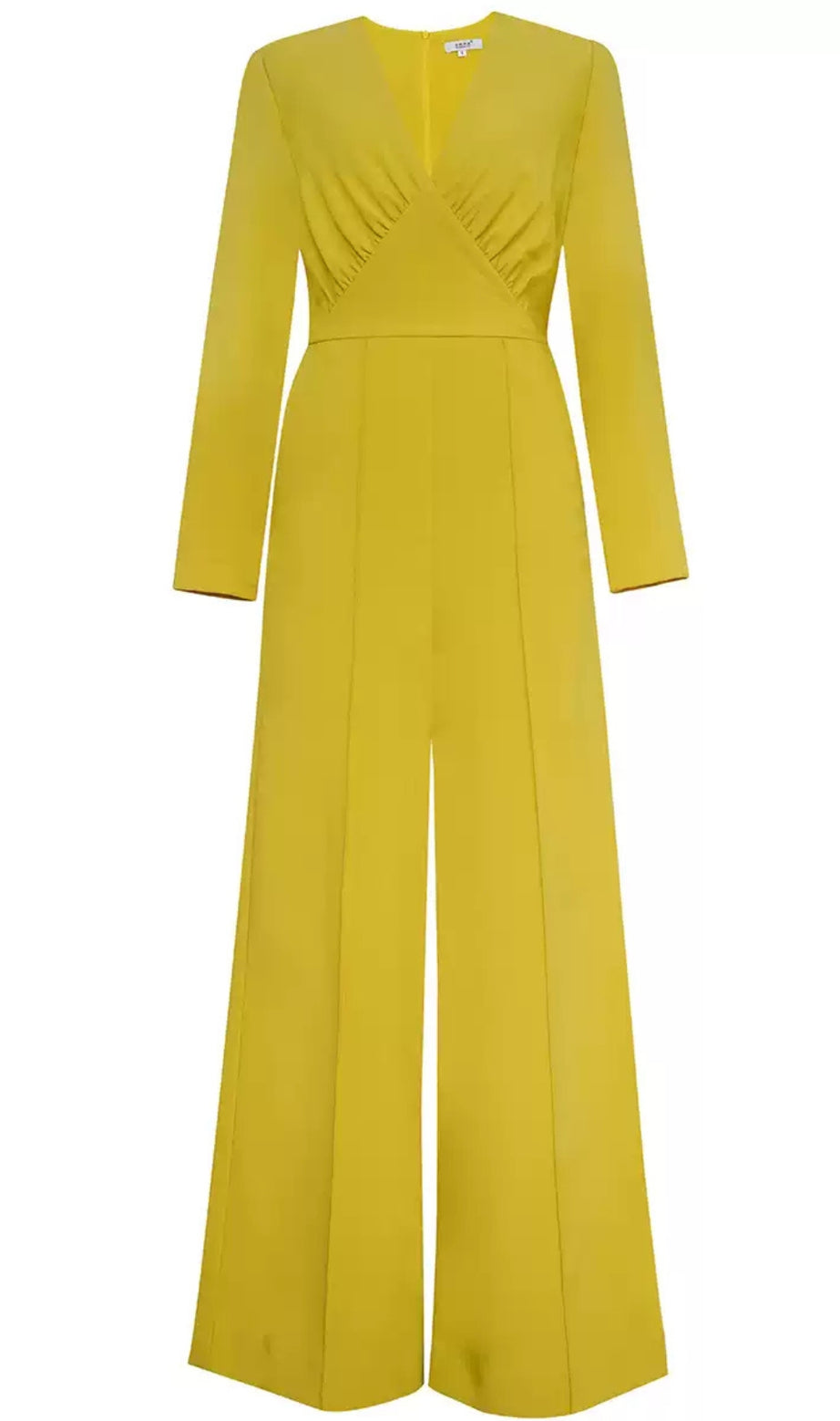 Yellow V - Neck Long - Sleeve Wide - Leg Jumpsuit