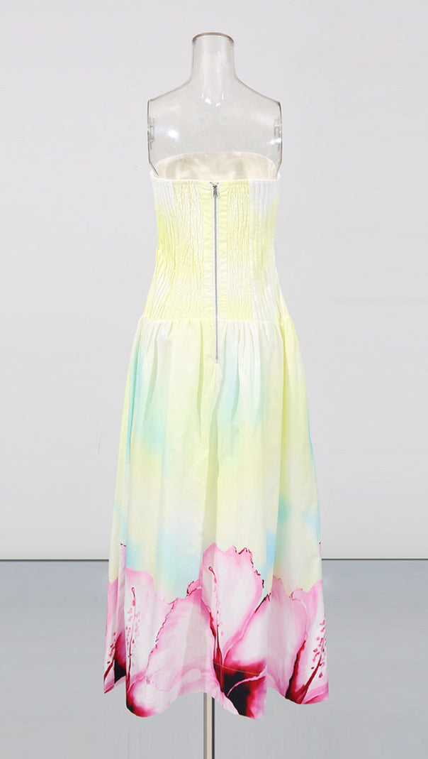 AIIZIE LAUREL PRINTED TUBE TOP MAXI DRESS IN GRADIENT YELLOW - product image