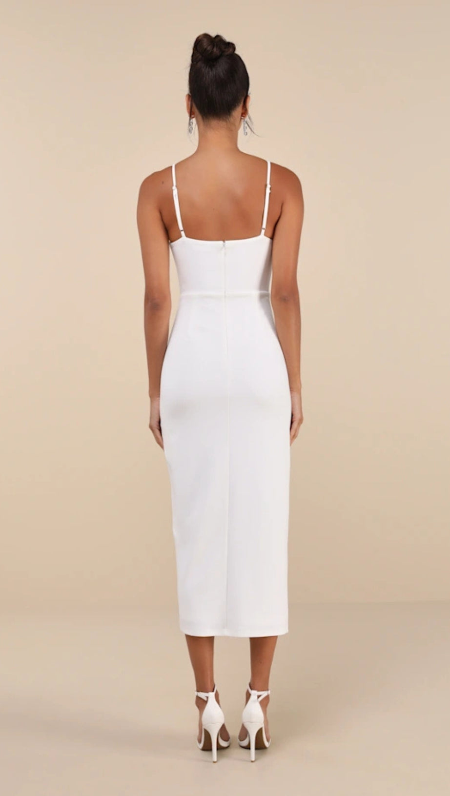 WHITE BUSTIER TULIP MIDI DRESS