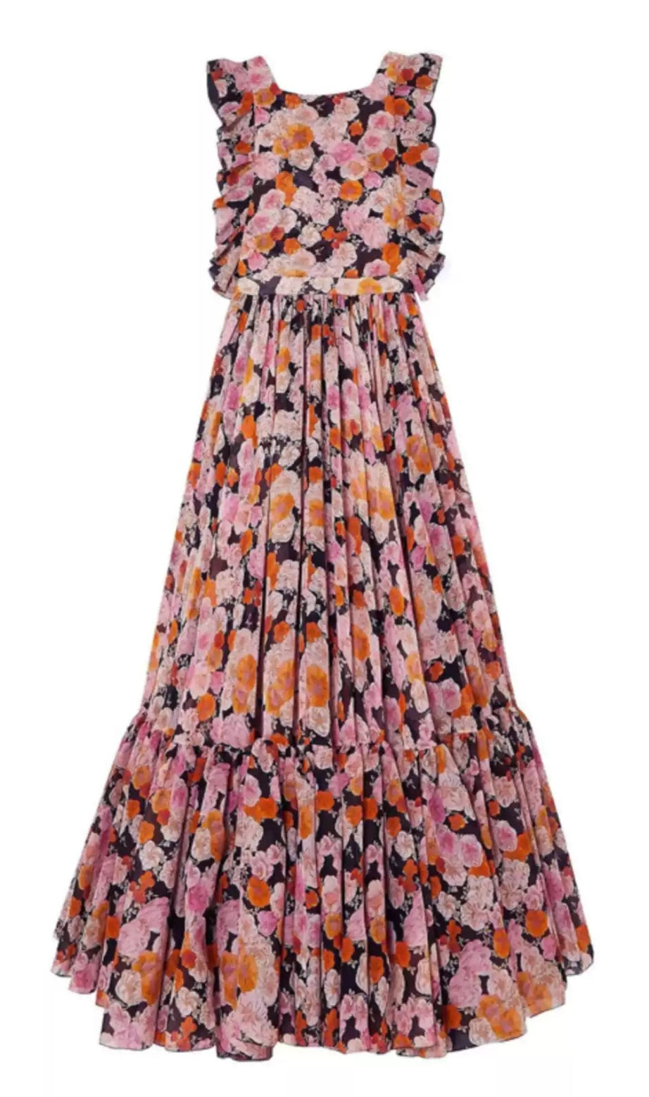 Maxikleid mit Blumendruck und Rüschen und ärmellosem Design 