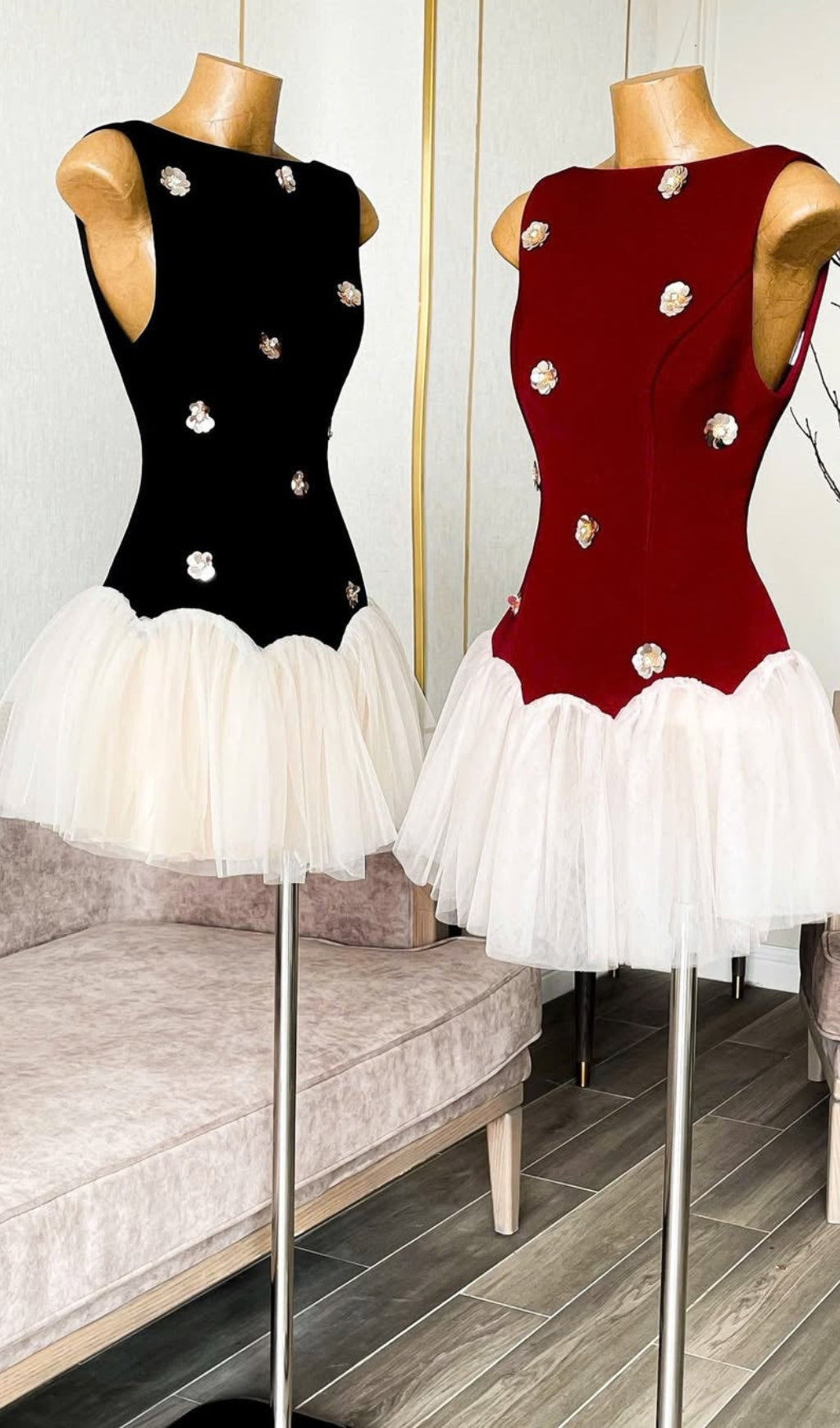 AIIZIE BERYL 3D FLOWER PATCHWORK TULLE MINI DRESS IN RED - product image