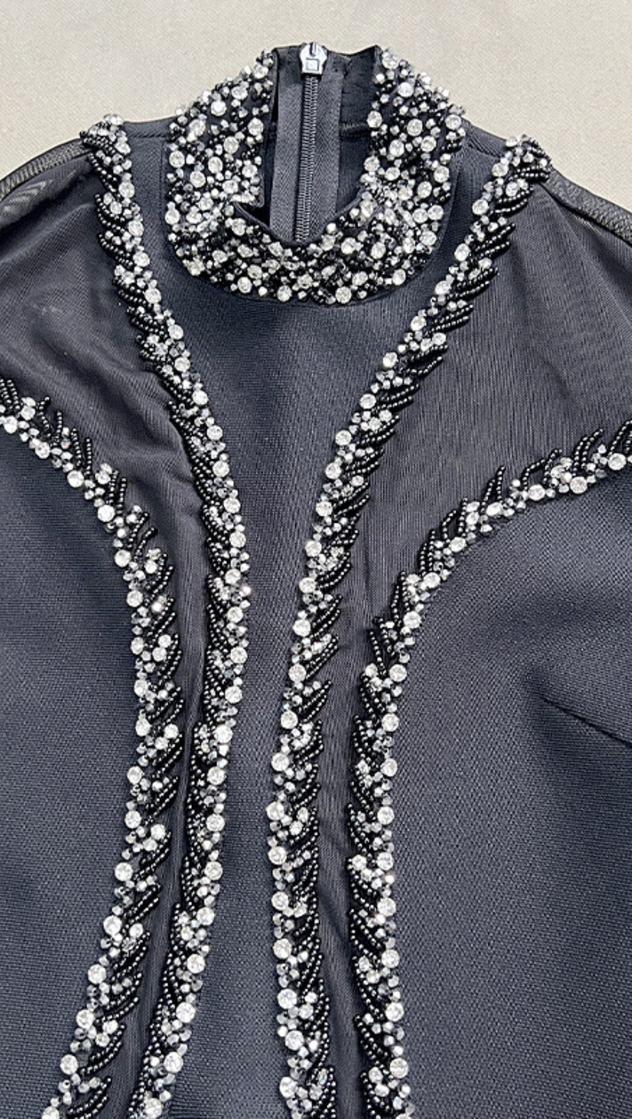 MOCK NECK BEADED MERMAID MAXI DRESS IN BLACK