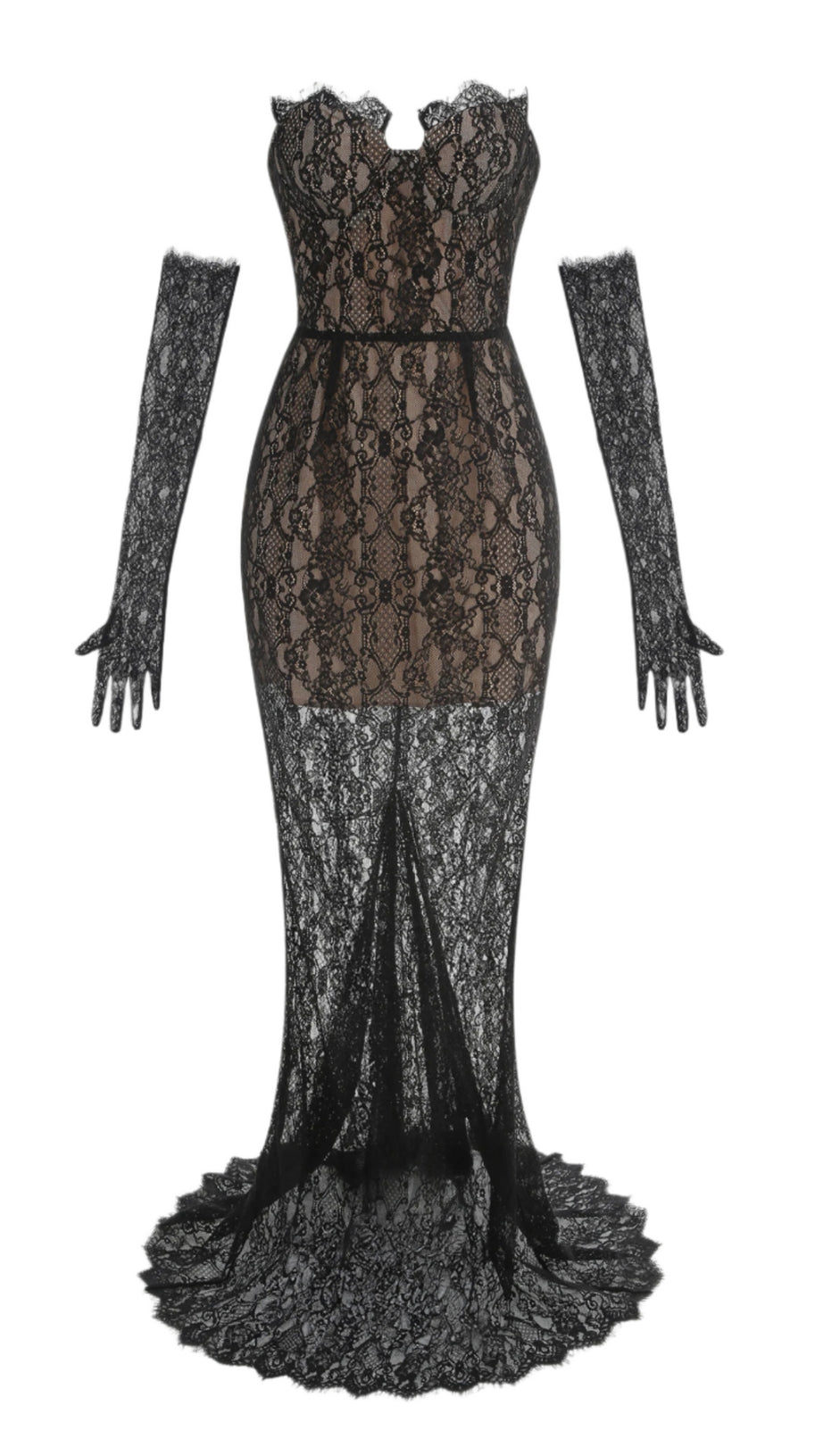 BURLITA STRAPLESS LACE MAXI DRESS