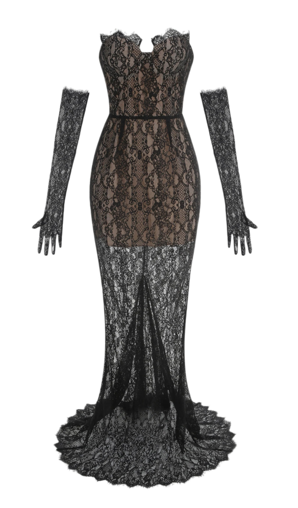 BURLITA STRAPLESS LACE MAXI DRESS