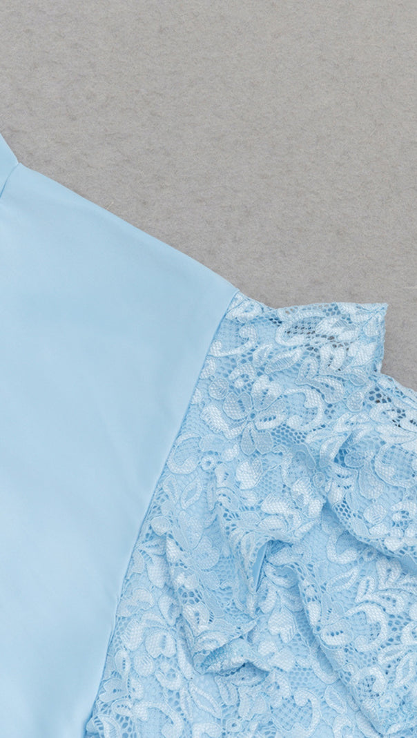 AIIZIE SATIN - CORSET ASYMMETRIC LACE - RUFFLE DRESS IN LIGHT BLUE - product image