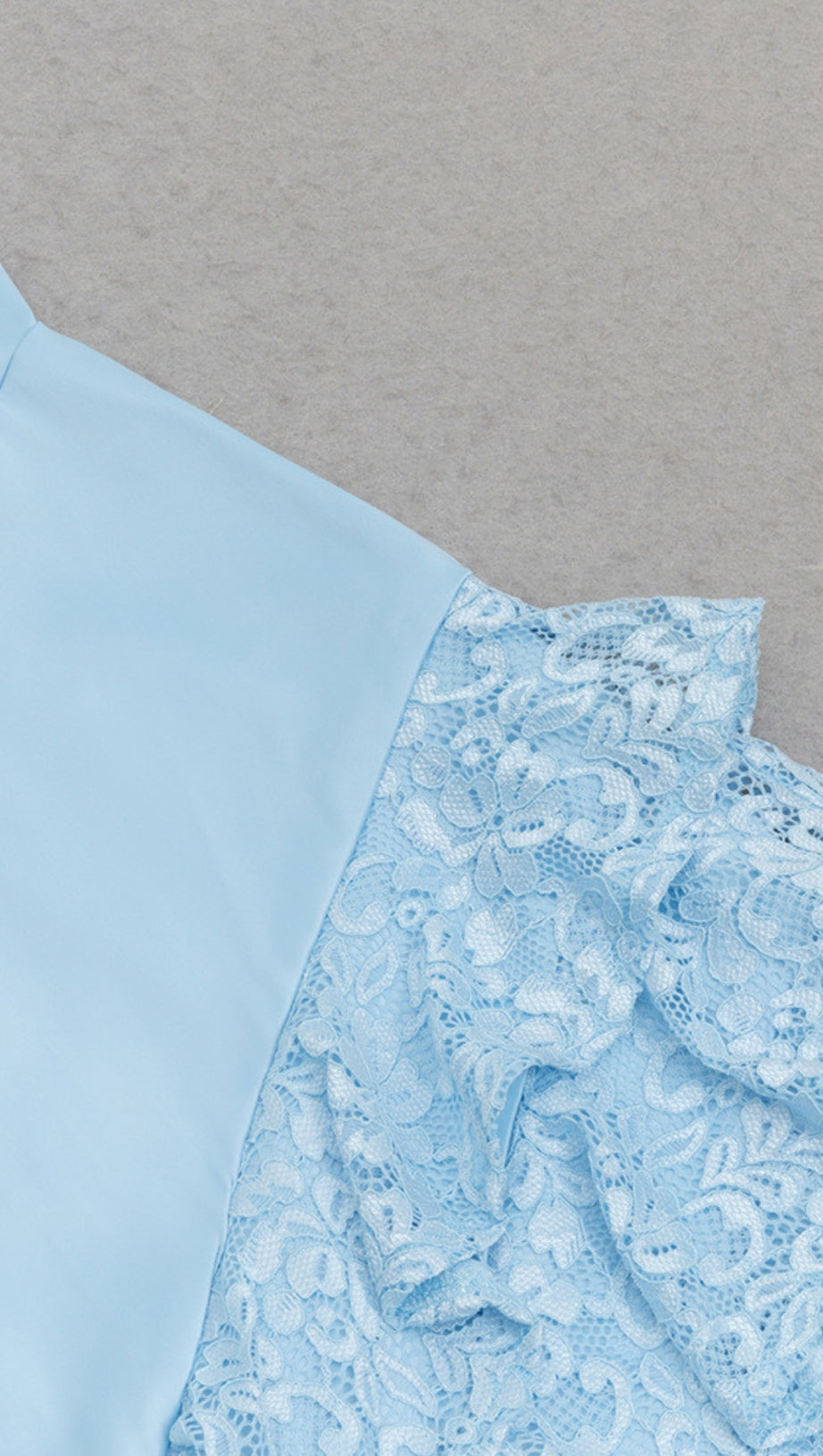 SATIN - CORSET ASYMMETRIC LACE - RUFFLE DRESS IN LIGHT BLUE