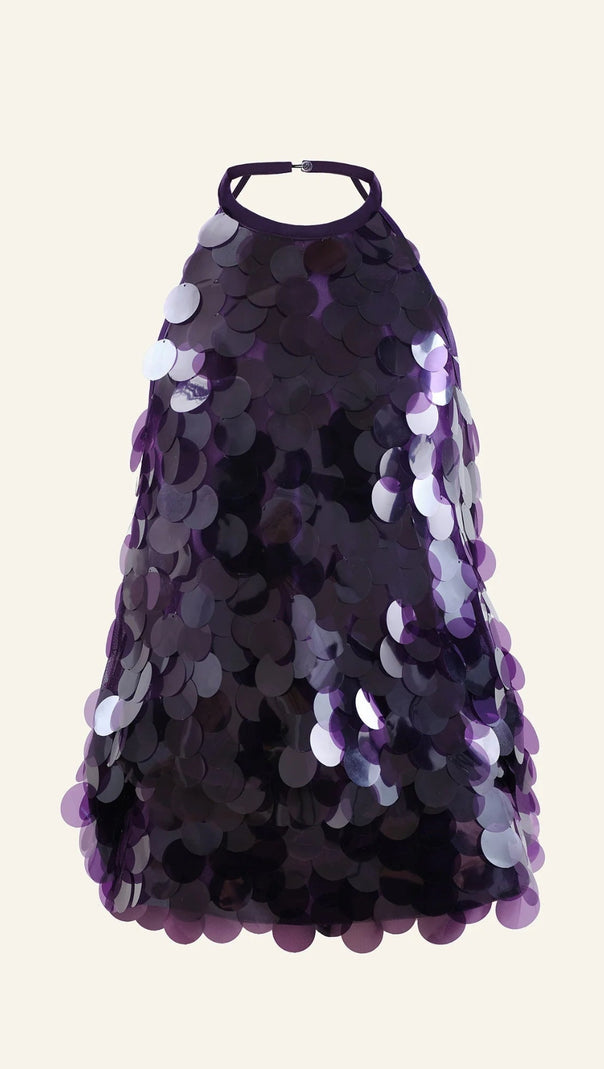 AIIZIE SHIRLEY SEQUIN HALTER BACKLESS MINI DRESS IN PURPLE - product image