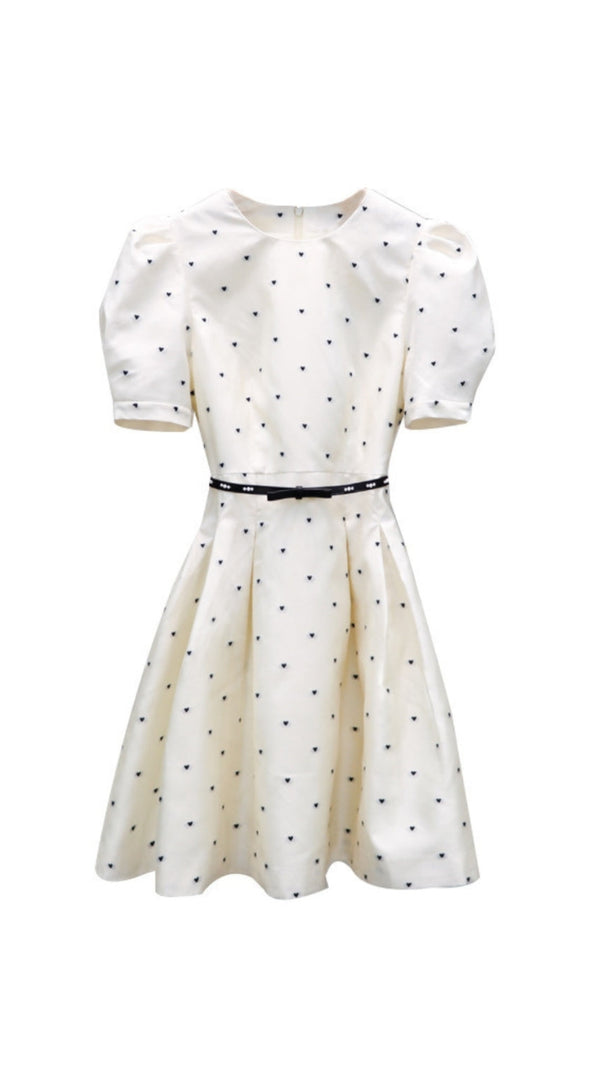 AIIZIE ELSIE POLKA DOT PUFF SLEEVE MINI DRESS IN BEIGE - product image