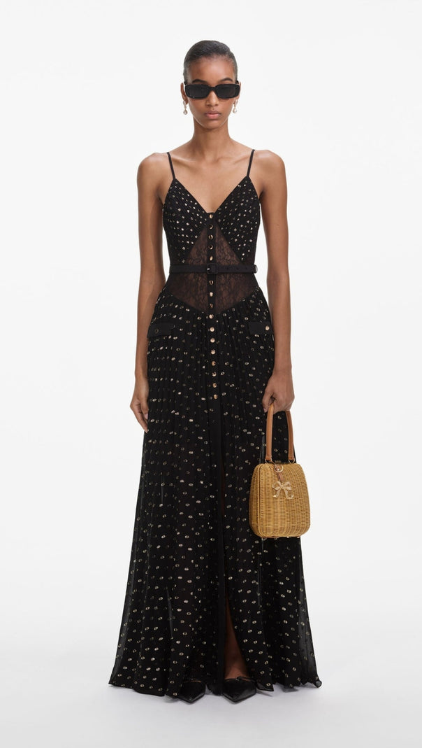 AIIZIE LACE DOT BELTED PLEATED MAXI DRESS - product image