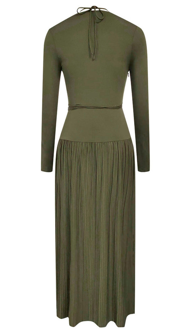 AIIZIE CUT - OUT TIE - WAIST MIDI DRESS IN OLIVE GREEN - product image