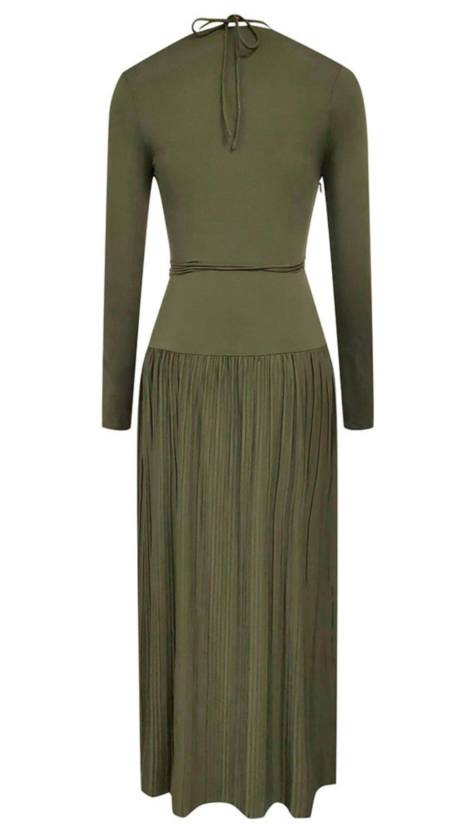 Midikleid mit Cut-Outs und Bindegürtel in Olivgrün