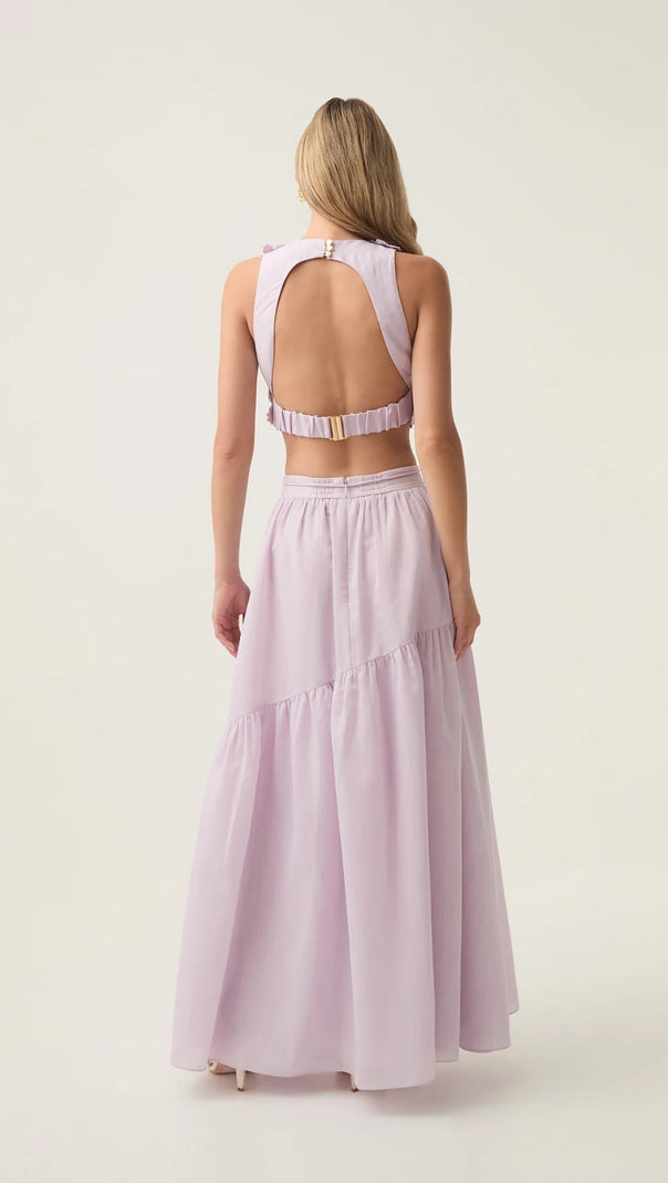 AIIZIE ASHLEY FLOWER SHELL TOP MAXI SKIRT SET IN PURPLE - product image