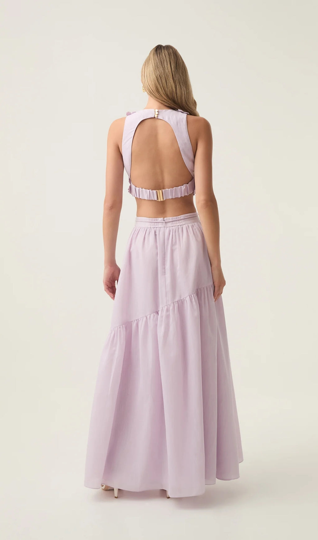 AIIZIE ASHLEY FLOWER SHELL TOP MAXI SKIRT SET IN PURPLE - product image