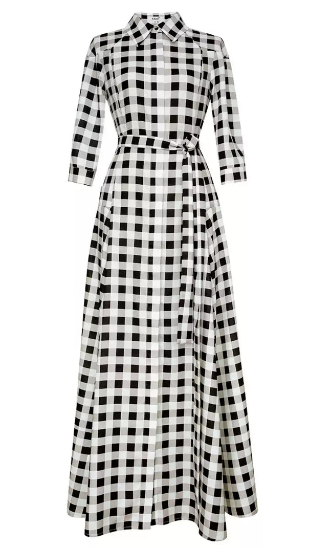 AIIZIE BLACK AND WHITE CHECKERED SHIRT DRESS WITH BELT - product image