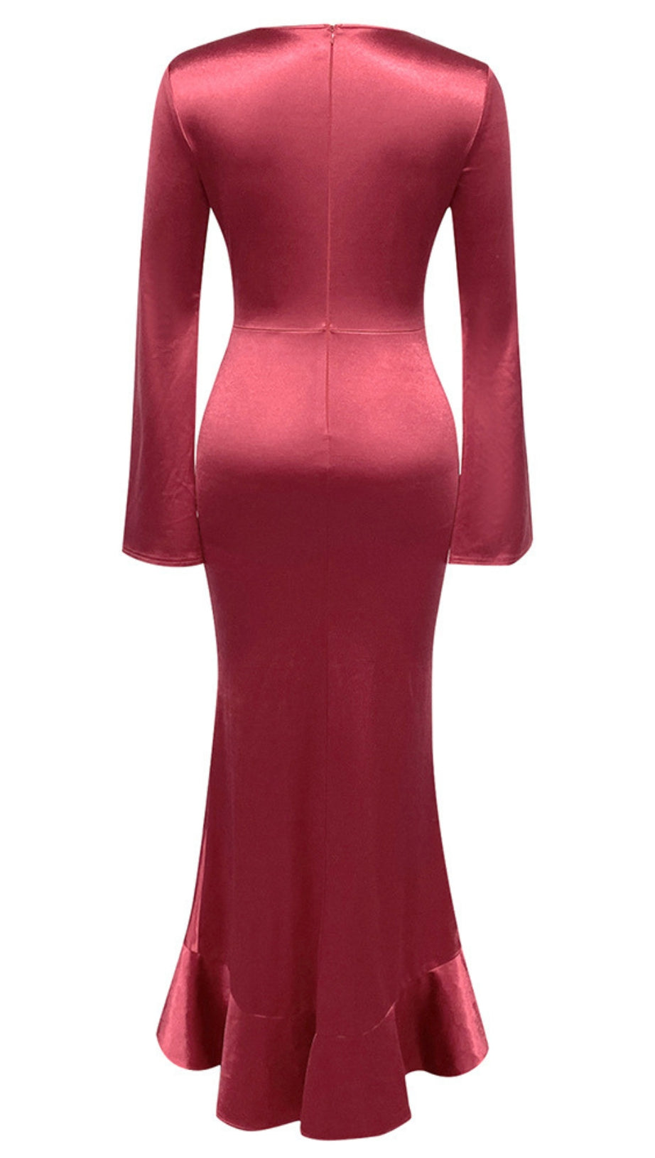 Satin-Midikleid mit Rüschen und Rüschen in Rot