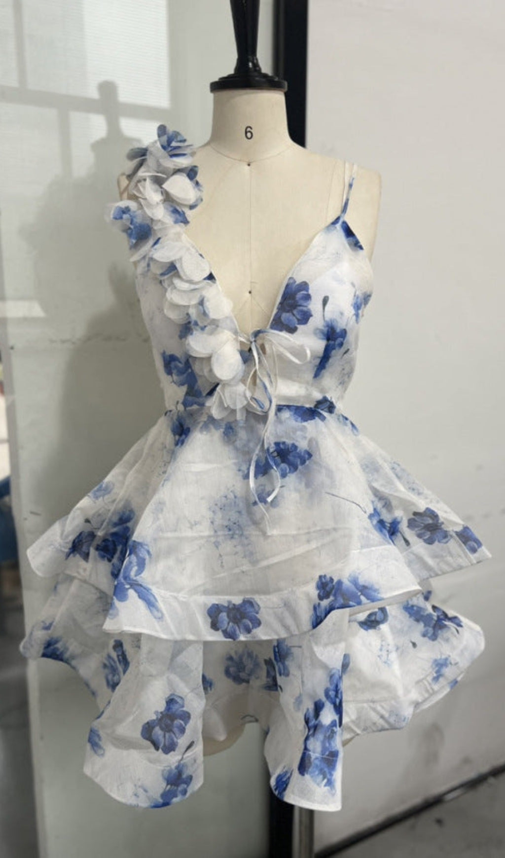 AIIZIE HELEN 3D FLOWER CHIFFON RUFFLE MINI DRESS IN BLUE - product image