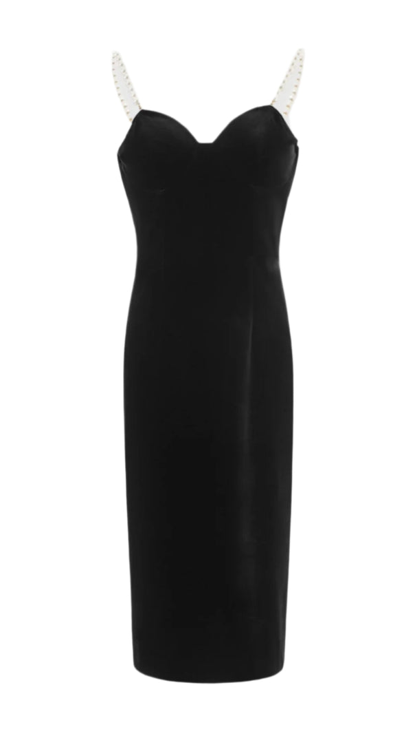 AIIZIE VELVET PEARL EMBELLISHED MIDI DRESS - product image