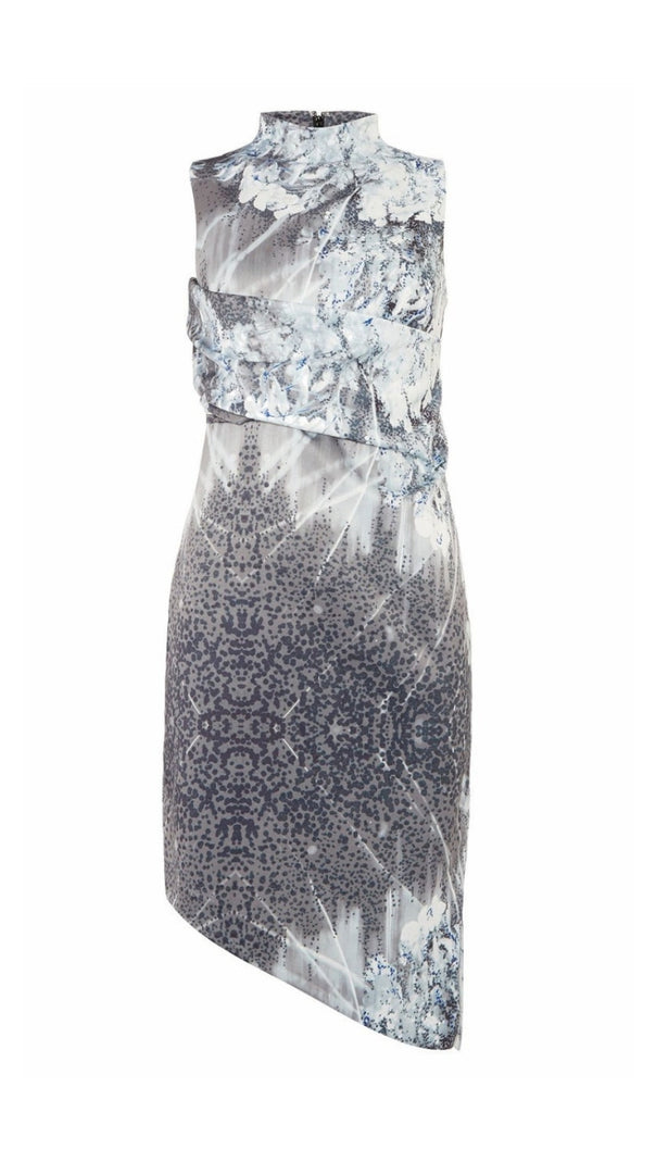 AIIZIE PRINT SATIN ASYMMETRICAL SLANTED HEM MINI DRESS - product image