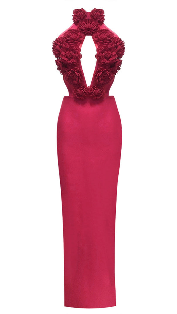 AIIZIE FUCHSIA HALTER NECK BANDAGE MAXI DRESS - product image