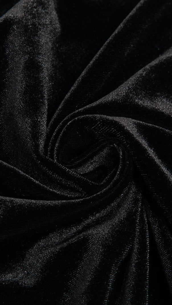 AIIZIE VELVET LACE - PANELED BOW - SLEEVE MIDI DRESS IN BLACK - product image