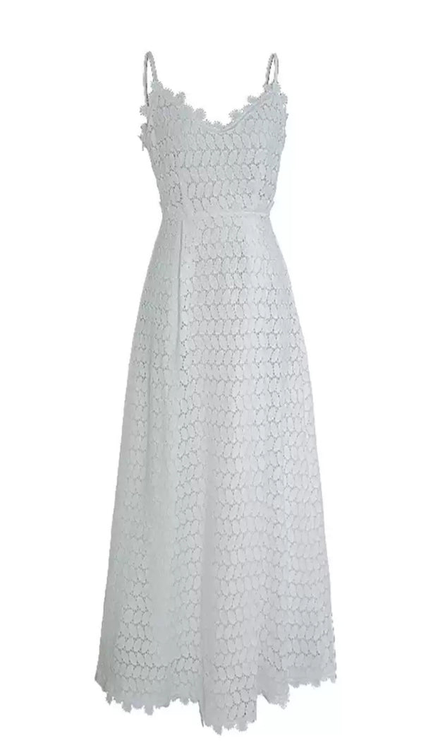 AIIZIE ELEGANT WHITE LACE MAXI DRESS WITH SPAGHETTI STRAPS - product image
