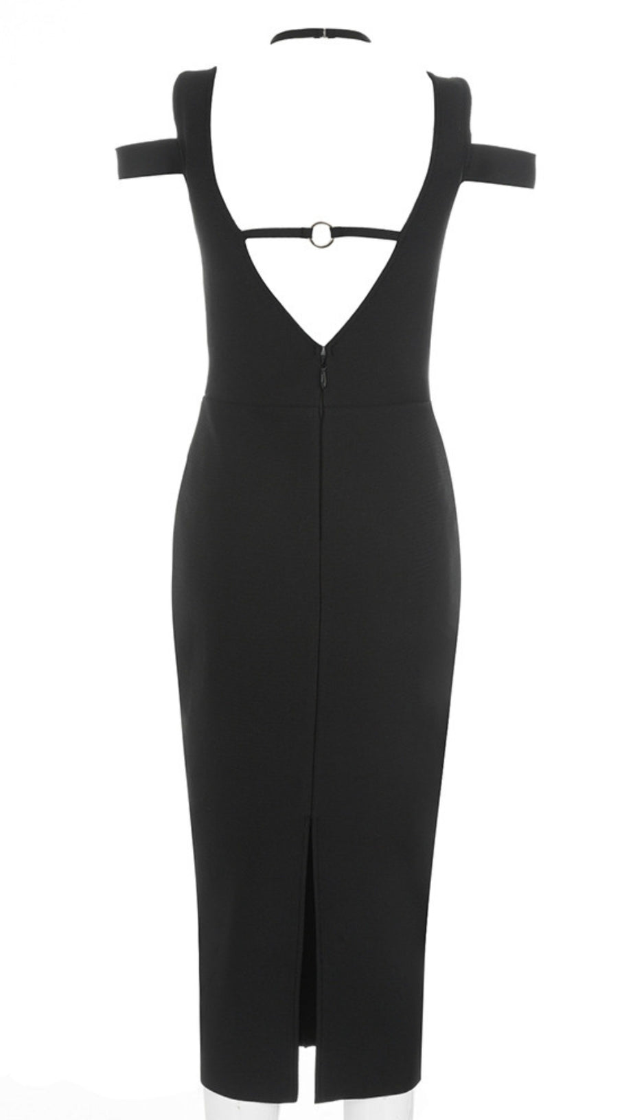 CUT - OUT COLD - SHOULDER BODYCON MIDI DRESS IN BLACK