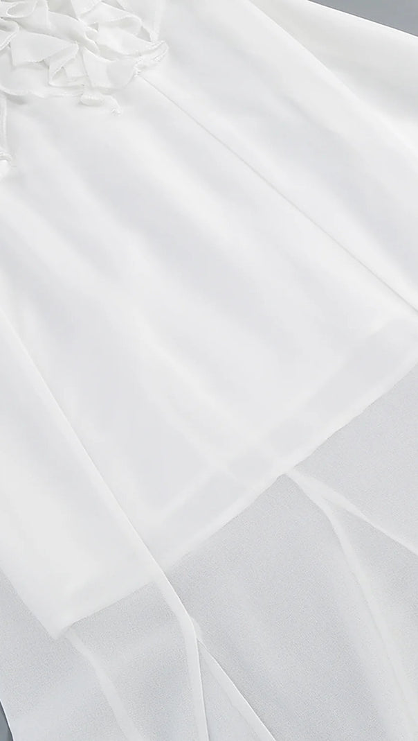 AIIZIE CHARLOTTE PLEAT RUFFLE MAXI DRESS IN WHITE - product image