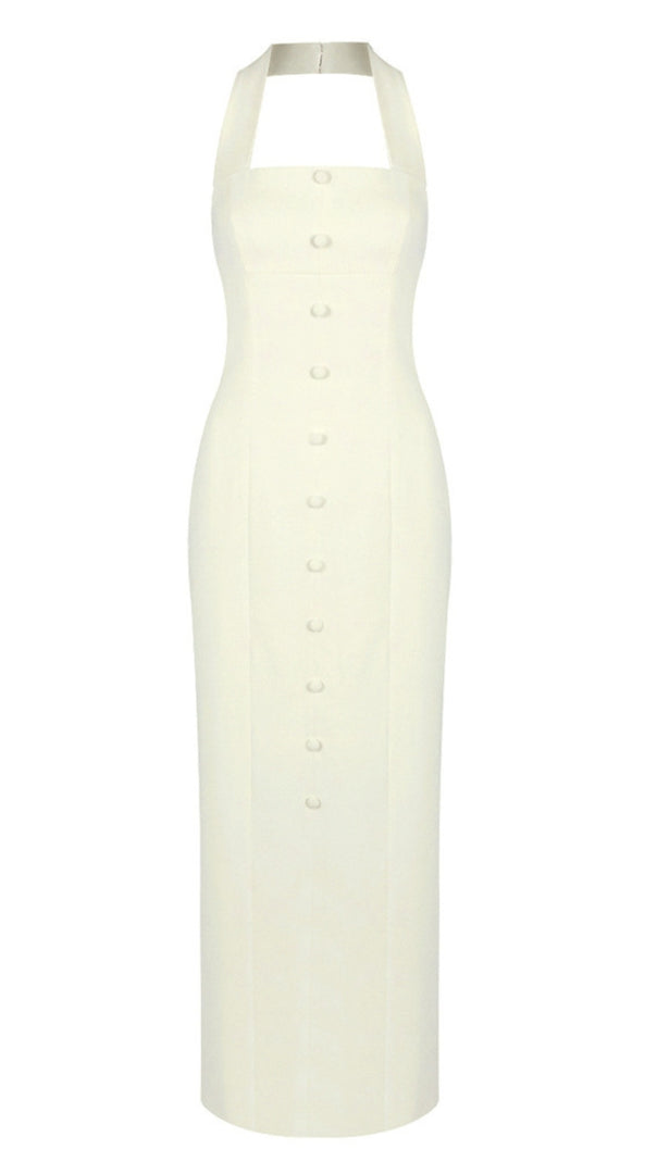 AIIZIE HALTER NECK BUTTON FRONT MAXI DRESS IN LIGHT YELLOW - product image