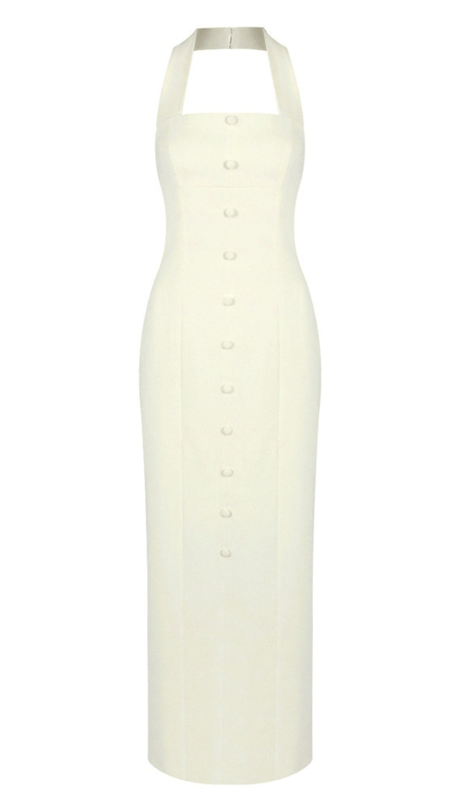 Halter Neck Button Front Maxi Dress in light yellow