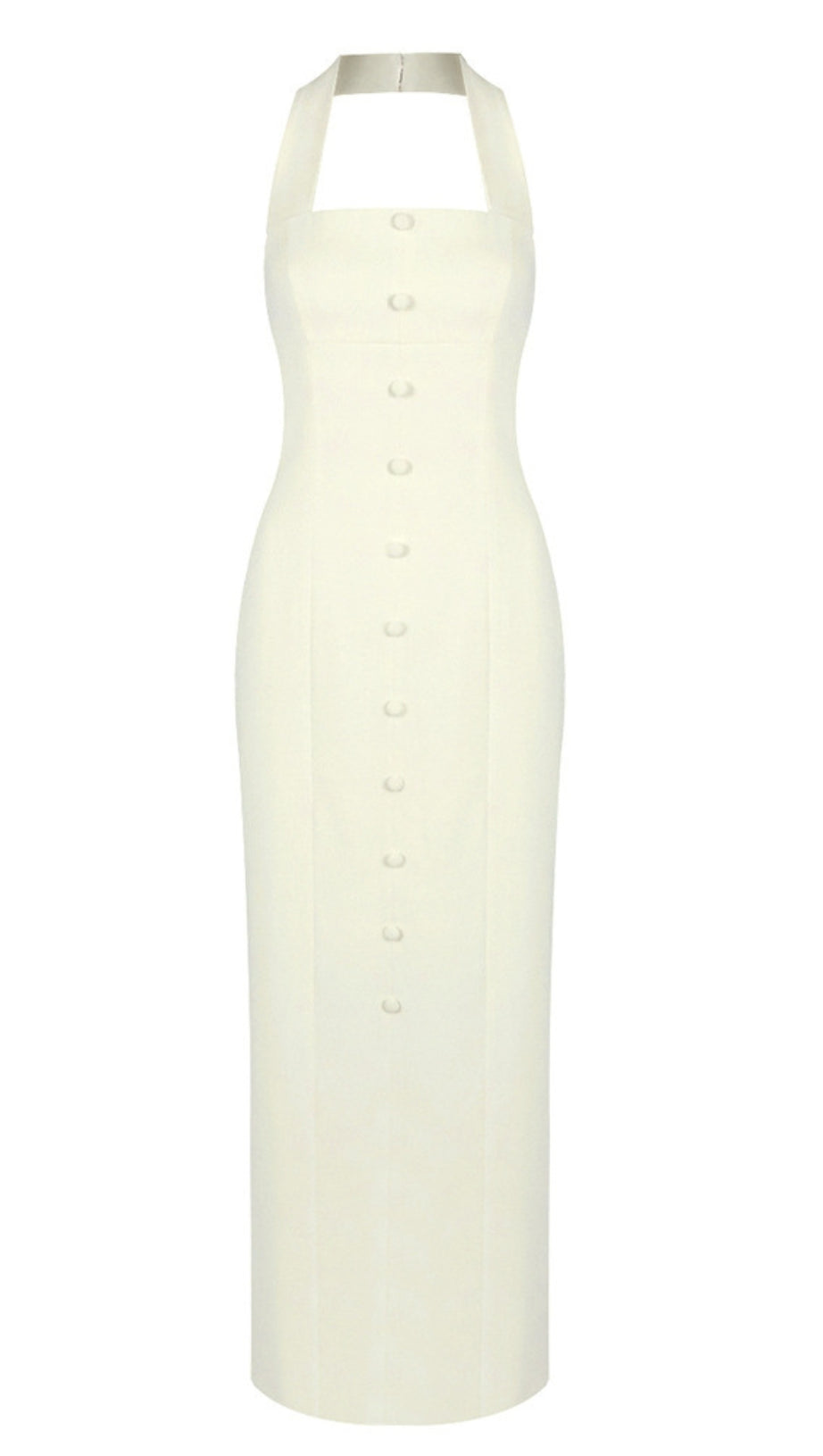 HALTER NECK BUTTON FRONT MAXI DRESS IN LIGHT YELLOW