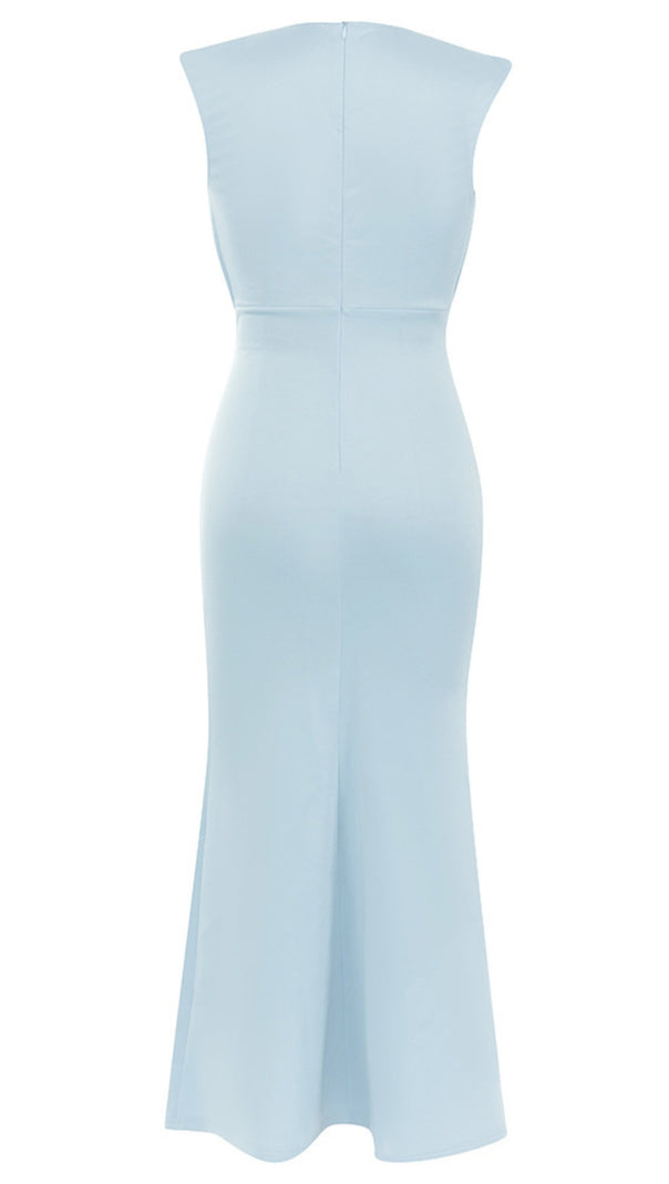 AIIZIE WRAP - FRONT RUCHED SLIT MIDI DRESS IN LIGHT BLUE - product image