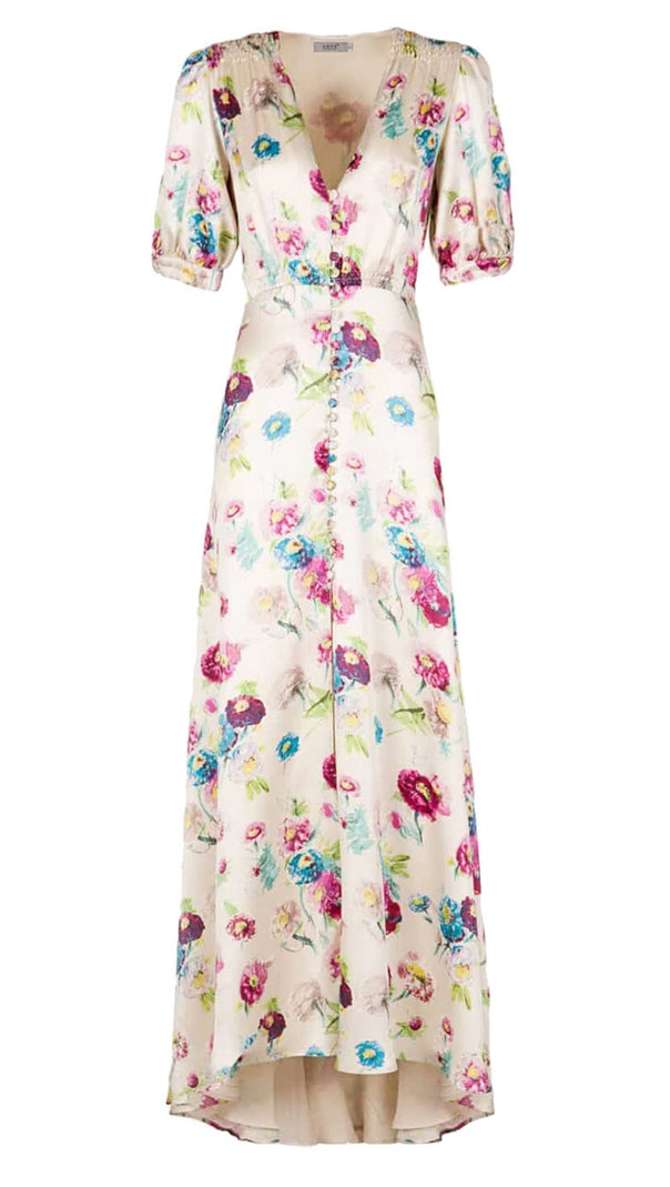 AIIZIE FLORAL PRINT V - NECK MAXI DRESS WITH PUFF SLEEVES - product image