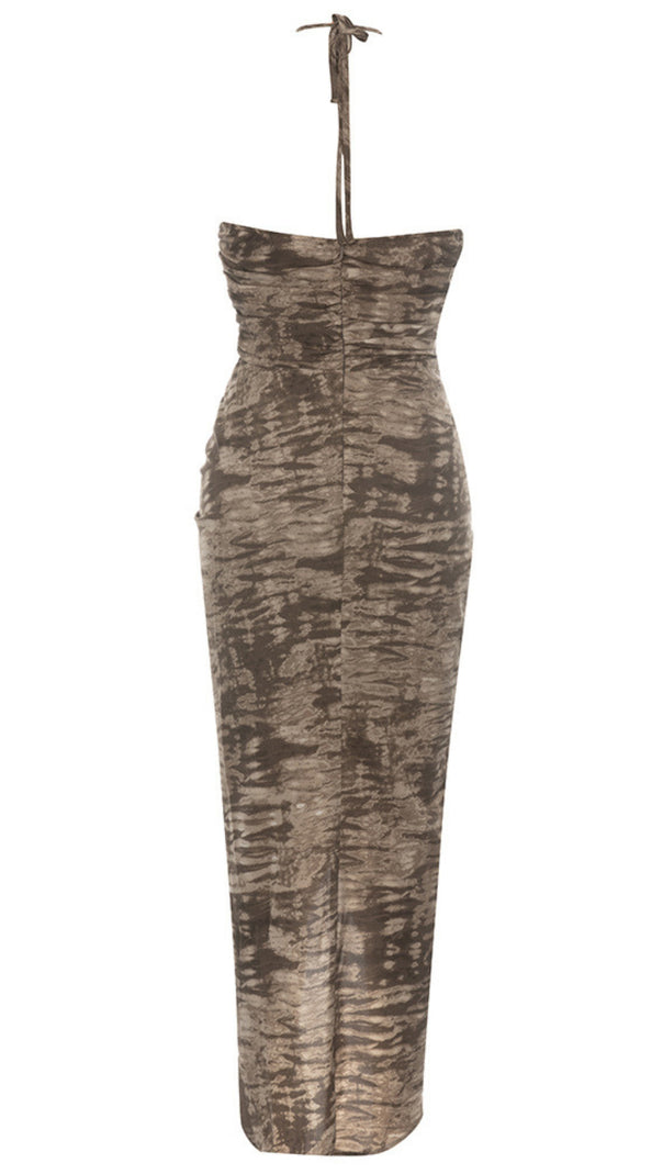 AIIZIE TIGER - PRINT HALTER NECK RUCHED SLIT MIDI DRESS - product image