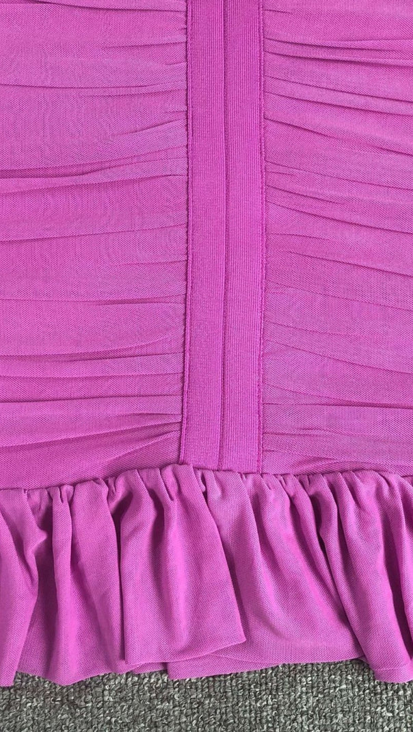 AIIZIE MESH PLEATED BANDAGE MINI DRESS IN PURPLE - product image