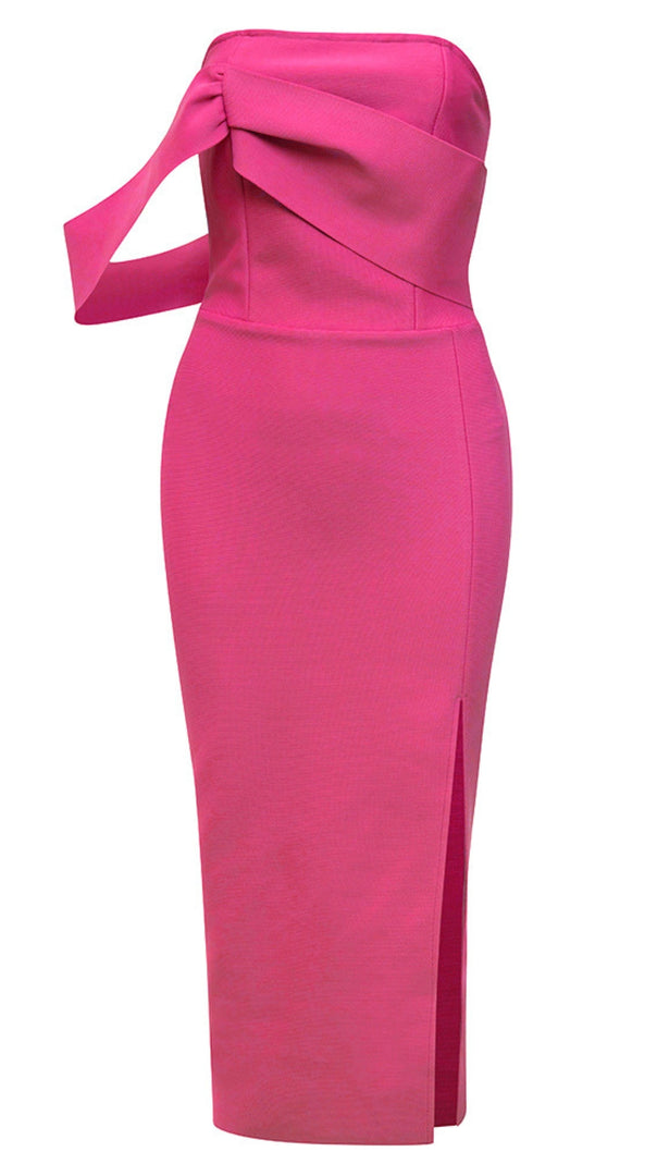 AIIZIE ROSE PINK STRAPLESS MIDI DRESS WITH SIDE SLIT - product image