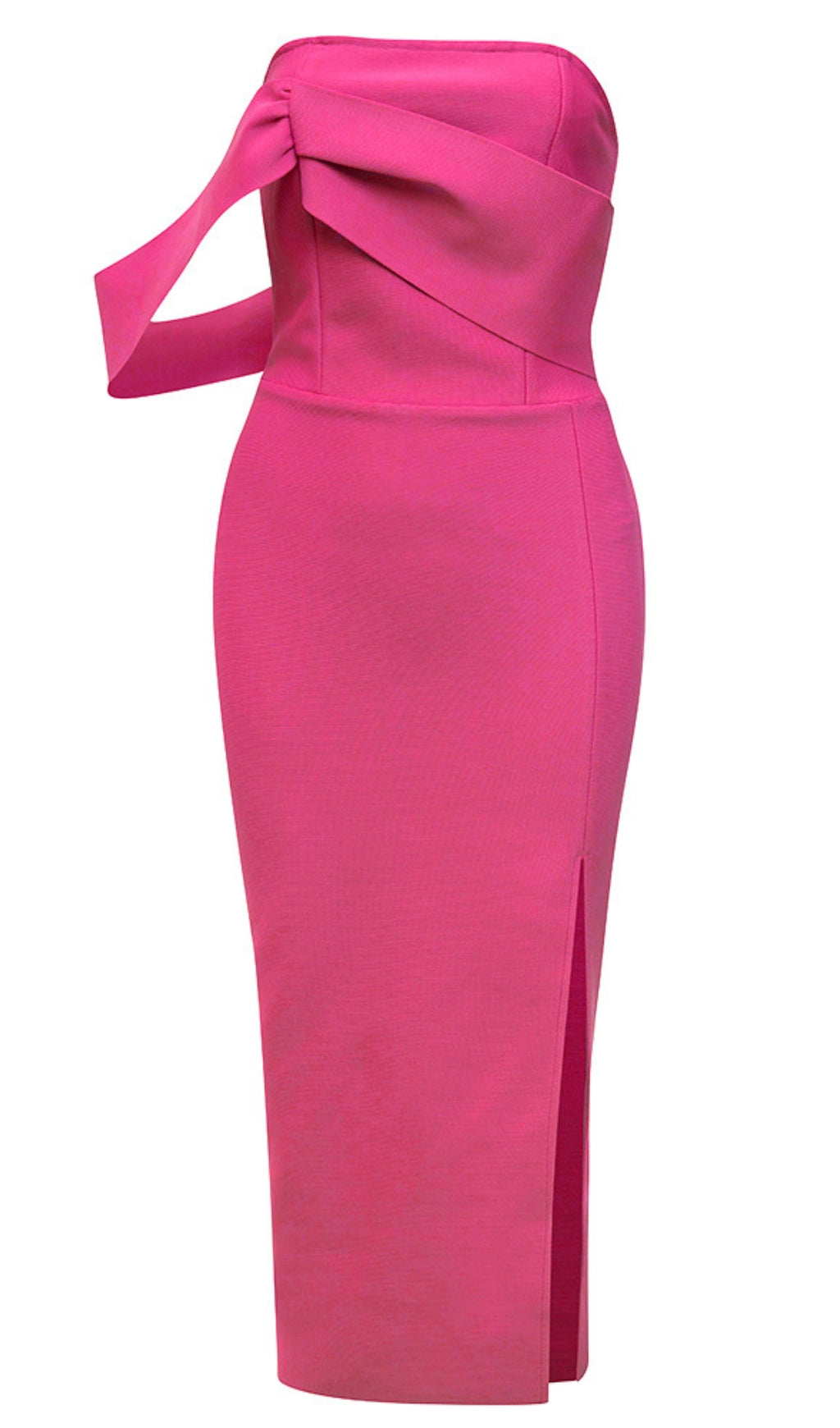 ROSE PINK STRAPLESS MIDI DRESS WITH SIDE SLIT
