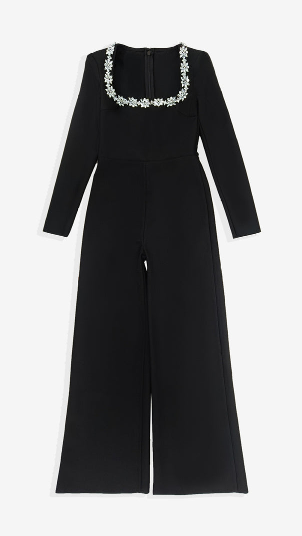 AIIZIE BLACK LONG - SLEEVED JUMPSUIT WITH WIDE - LEG PANTS - product image