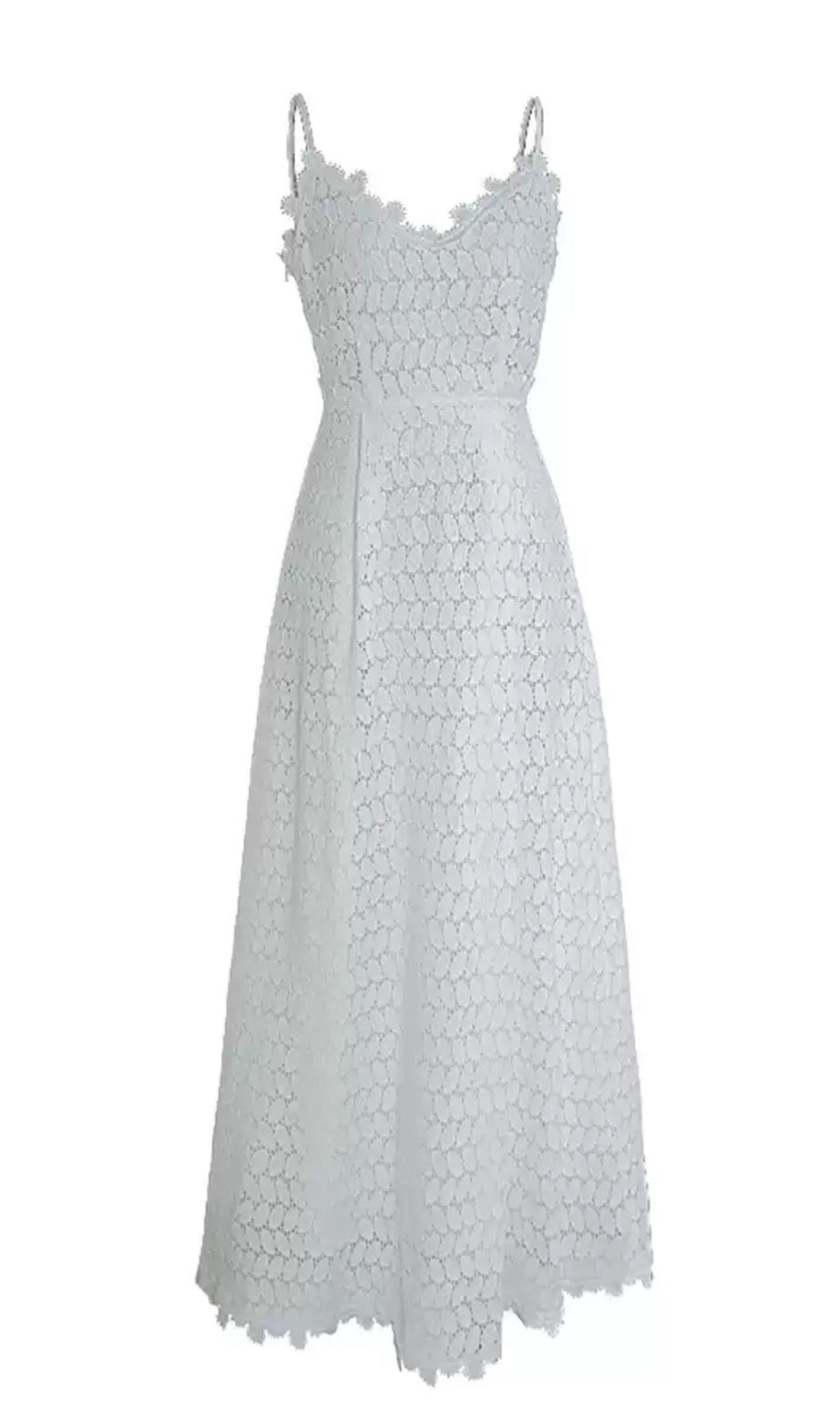White Lace Spaghetti Strap Maxi Dress