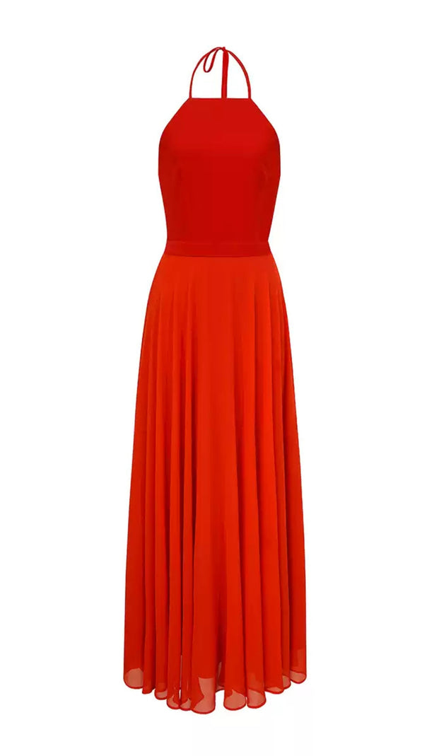 AIIZIE ELEGANT RED HALTER MAXI DRESS WITH CHIFFON SKIRT - product image