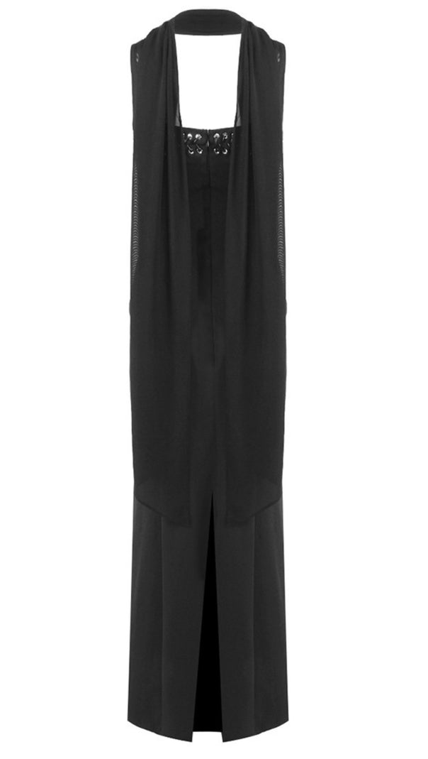 AIIZIE HALTER NECK LACE UP CUT OUT MAXI DRESS IN BLACK - product image