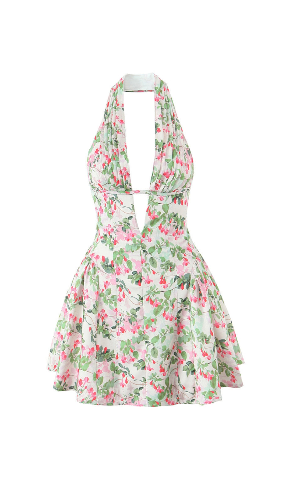 Minikleid mit tiefem Ausschnitt und Blumenmuster