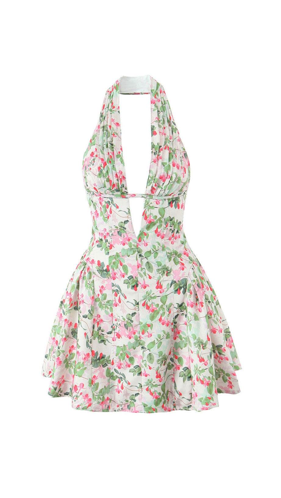 PLUNGE NECK FLORAL MINI DRESS
