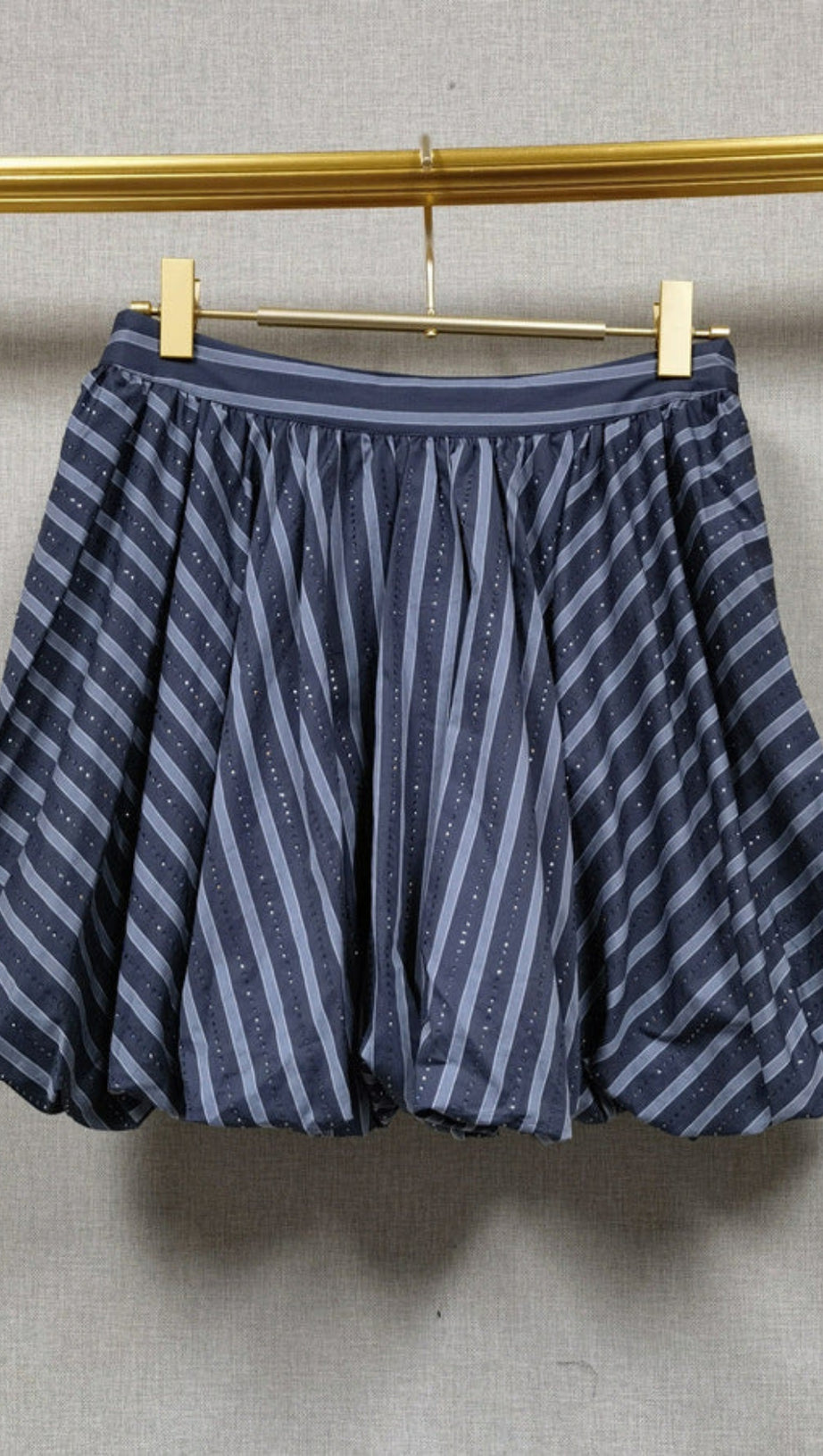 STRIPED RHINESTONE BUBBLE HEM SKIRT IN GREY